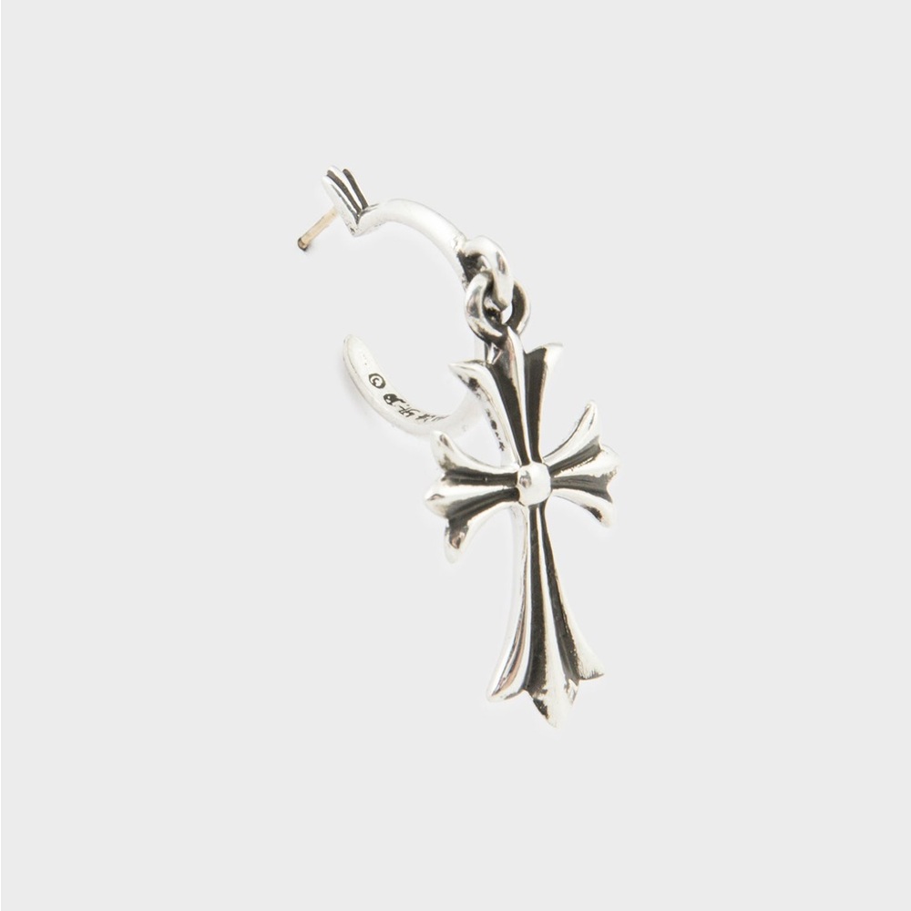 Chrome Hearts Silver Cross Hoop Earrings (Pair)